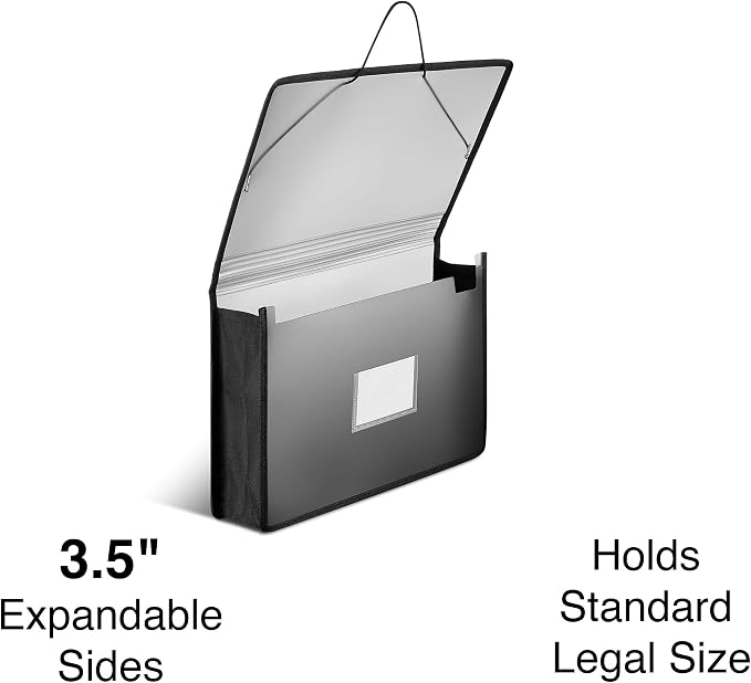 STAPLES Poly Expanding Wallet, Legal Size, 3.5‑Inch Expansion, Heavy‑Duty Poly File with Flap & Cord Closure, Black