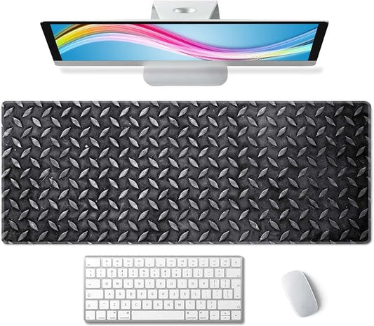Black Grey Iron Texture XL Mouse Pad,Large Mouse Pad Gaming 31.5 x 11.8 in Mouse Mat Desk Pad,Extended Keyboard Mousepad Large Desk Mat with Non-Slip Rubber Base and Stitched Edge for Home Office