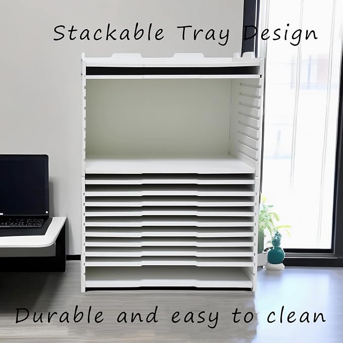 7 Tier Adjustable Shelves Office Desk Organizer,Wooden Desk File Organizer, Letter Tray, Document Letter Mail Tray Sorter, White/Black (White-7tray(with 6 Adjustable Shelves))