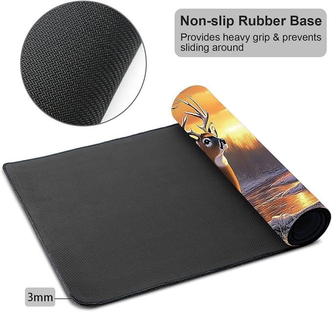 Mouse Pad Gaming Mousepad 31.5x11.8 Inch XXL Large + Coasters,Desk Mat with Stitched Edges, Non-Slip Rubber Base, Thick Mouse Pad for Computer, Laptop, Office & Home - Deer