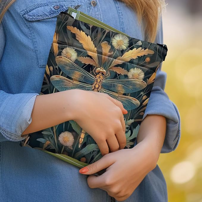 Vintage Flower Dragonfly William Morris Book Sleeve for Book Lovers, Bookish Book Protector with Zipper, Washable Fabric Book Cover for Paperbacks,11.4 x 9.1Inches (Light Blue-Dragonfly, Medium)
