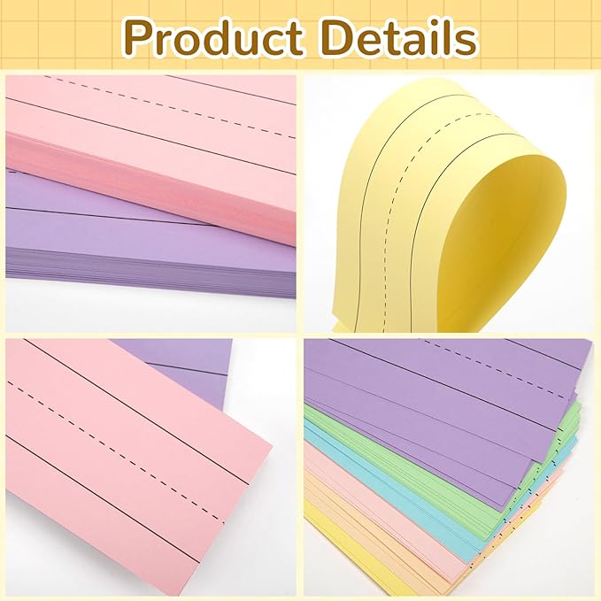 112 Sheets Pastel Sentence Strips, 92LB/250gsm Cardstock Ruled Colored Sentence Learning Strips for Teachers, Classrooms, School Offices Supplies (7 Assorted Colors, 12” x 3”)