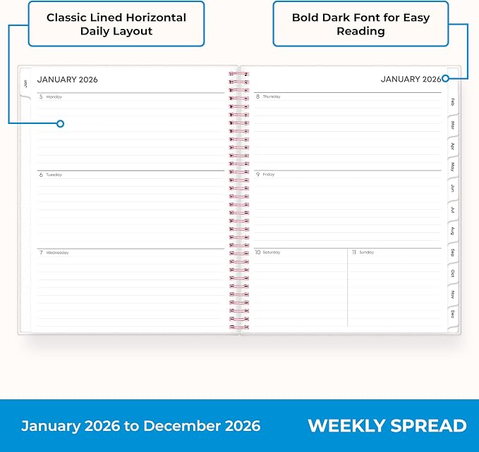 Blue Sky 2026 Weekly and Monthly Planner Calendar, January 2026 - December 2026, 8.5" x 11", Flexible Cover, Laminated Tabs, Durable Twin Wire Binding, Storage Pocket, Joselyn