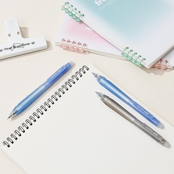 Temiary 8 PCS Retractable Erasable Pens (4 Black & 4 Blue), Heat Sensitive 0.5 mm Fine Point Erasable Gel Ink Pen, Eraser Pen for Journaling Crossword Puzzles School Office Supplies (Blue & Grey)