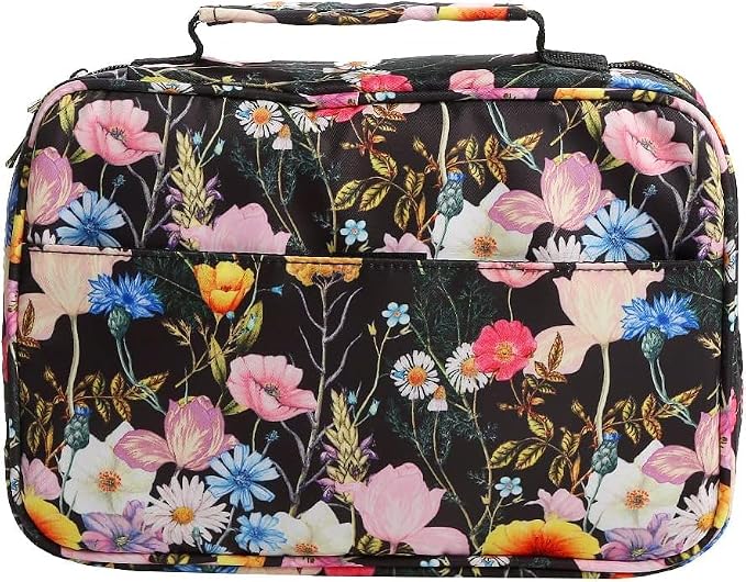 Bible Cover Carrying Book Case Church Bag Bible Protective with Handleand Zippered Back Pocket, Gift for Girls Women Men Father Kids (Black Flower)
