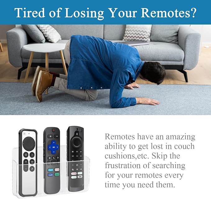 3 Slot Remote Control Holder Wall TV Remote Holder Self Adhesive Marker Holder, Wall Pen Holder Stroage for Home Office School (Clear)