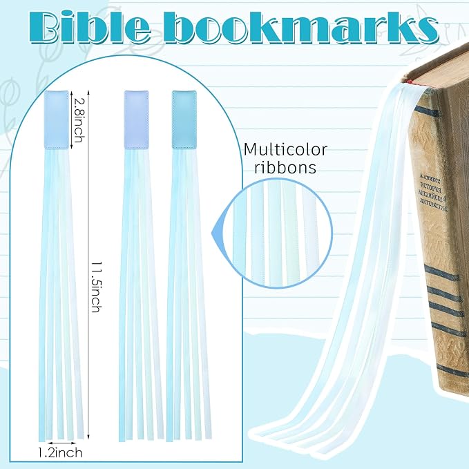 Outus 3 Pieces Bible Ribbon Bookmark Markers Artificial Leather Bookmark with Ribbons for Books Office(Stylish,Blue)