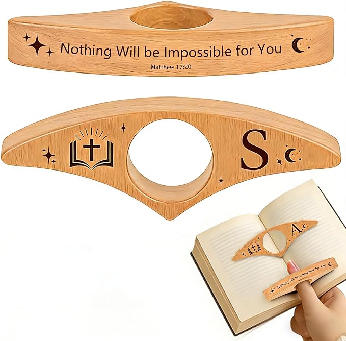 Personalized Wooden Thumb Book Page Holder Engraved with 26 Letters Initials Reading Bookmark Gift for Book Lovers, Readers, Women, Men, Teachers Christmas, Birthday(Beech Wood-B, S)