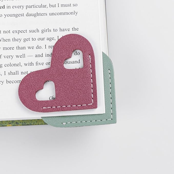 Leather Bookmarks, Wayzton Cute Double Hollow Heart Corner Bookmark, Personalized Book Accessories Gifts for Reading Women Kids Lovers