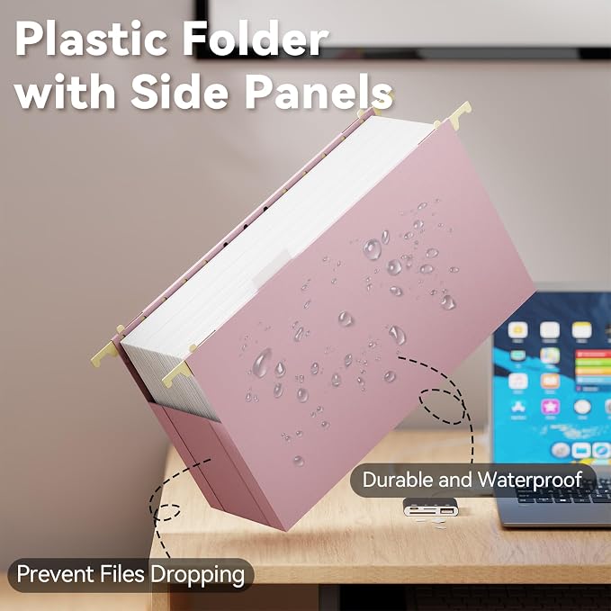 Ansook Hanging File Folders Legal Size Extra Capacity,Heavy Duty 4" Expanding Legal File Folder Hanging with Tabs,6 Pack Plastic Filing Cabinet Folders,Hanging File Organizer for Office Home School