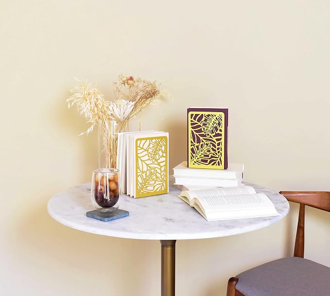 CNK Premium BookEnds - Metal Book Stoppers for Home Office, Book Shelf Holder, Home Decorative (Tropical Gold)