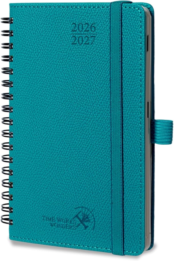 POPRUN 2026-2027 Academic Small Weekly Planner, 4" x 6.25" Pocket Calendar for purse, Horizontal Daily Calendar from July 2026 to June 2027, Softcover Appionment Book with Monthly Tabs, Spiral Bound, Inner-Pocket - Pacific Green