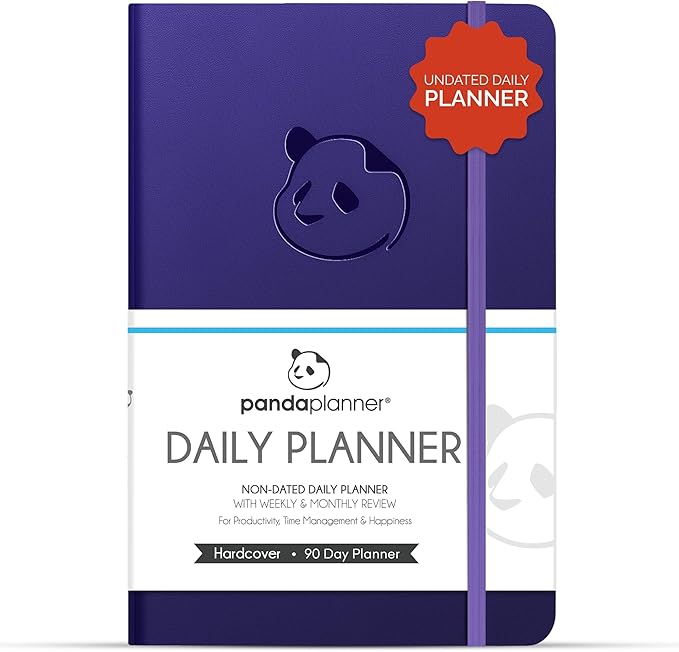 Panda Planner Classic A5 Daily Planner 2026 – Undated Quarterly Planner & Daily Task Planner with Hourly Schedule, To Do List, Goal Planner, Habit Tracker & Gratitude Journal for Focus & Organization – Purple