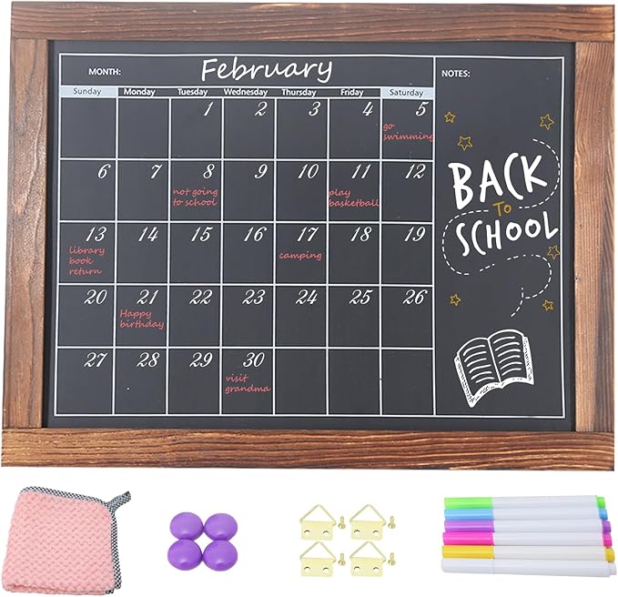 KOOLDE Chalkboard Calendar Magnetic Board Monthly Planning Board for Kitchen Wall, Reusable Planner Chart for Family Blackboard Calendar for Record Daily Tasks List 12'' x 16''