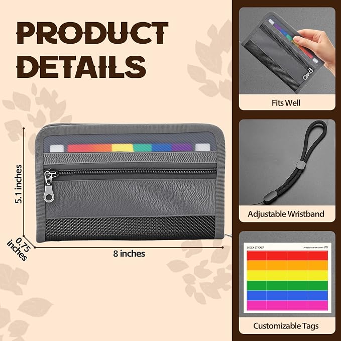 A6 Receipts Organizer with Zipper Closure and Wrist Strap, 12 Pocket Portable Accordion File with Color Labels for Coupons, Cards & Tickets, Budget Cash Envelope Organizer