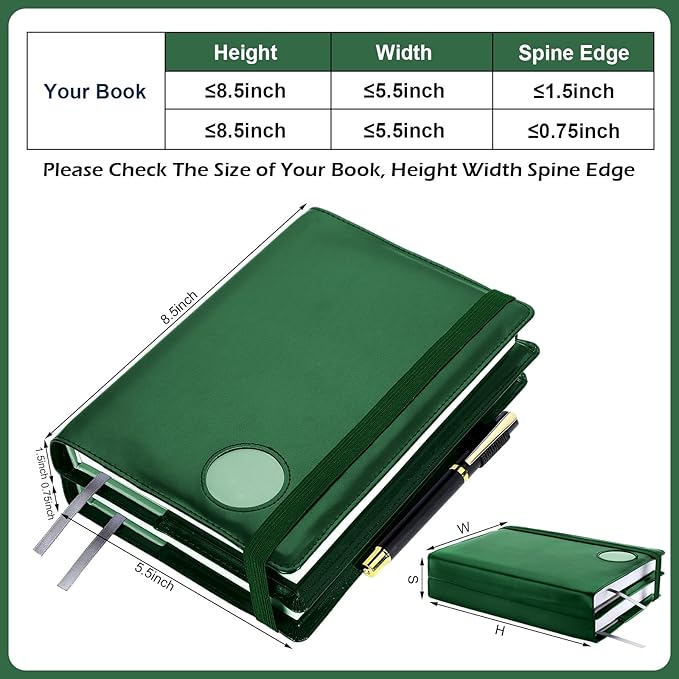 Motipuns 1 Pack Double AA Book Cover & 12 Steps & 12 Leather Double AA Book Cover Medallion Holder Paperback Protector Leather Gift for Women Men (Dark Green)