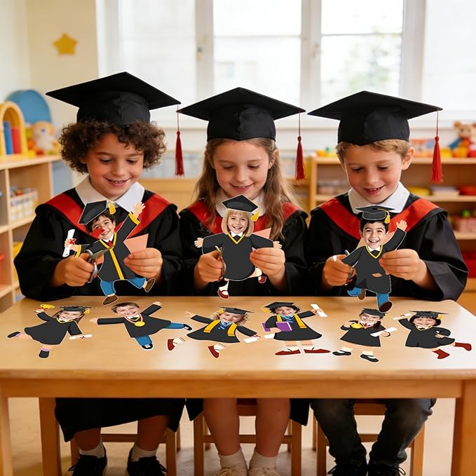 FYSUIMU 90 Pcs Graduation Hat Gown Cutout 2026 Graduation Bulletin Board Decoration Black Grad DIY Craft Photo Cutout Classroom Decor for Kindergarten Preschool Party Favor Supply