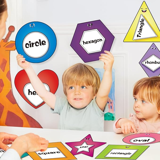10 Pcs Shapes Bulletin Board Set, Educational Boarders Posters, Shapes for Classroom Wall Decor with 50 Adhesive Dots, Waterproof Cutouts for Toddlers Preschool Kindergarten Learning