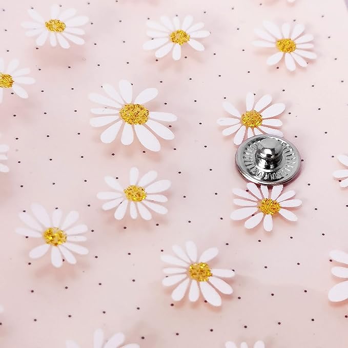 A6 A5 6-Holes Colorful PVC Cover Personal Organizer with Snap Button Closure File Folder for Loose Leaf Sheet Protectors Notebook Refill (Little Pink Daisy, A6 mini Set)