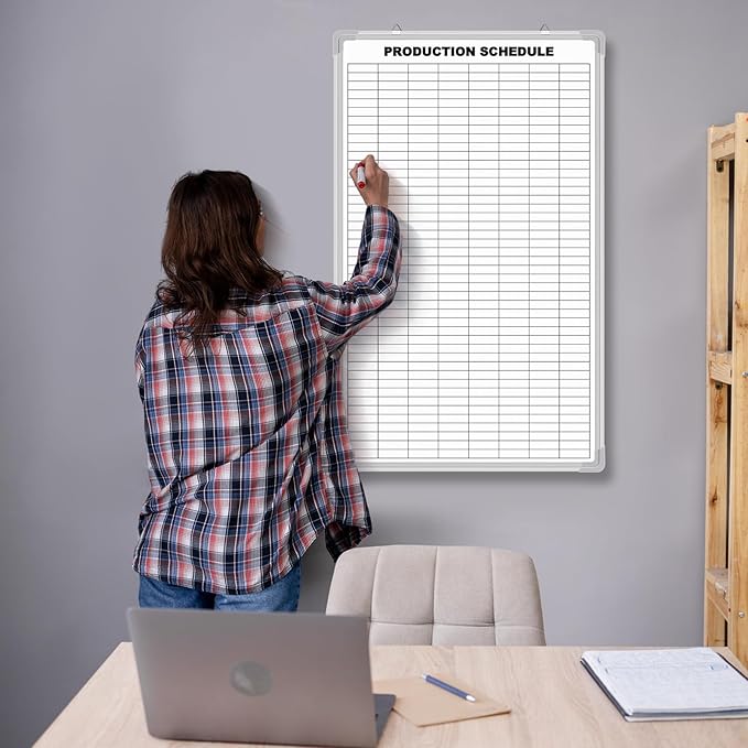 AmazingSpark Lined Whiteboard Blank Grid Aluminum Frame Dry Erase Board Reusable Wall Mounted Board for Scheduling, to Do Lists Weekly Planning Home Work(36 x 24 Inch,Product Schedule)