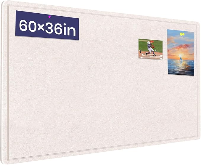 Large Cork Bulletin Board - 60 X 36 Inches With 30 Pushpins, 5' x 3' Pin Board for Walls, Self-Adhesive Felt Vision Board, Foldable Photo Board - Oatmeal