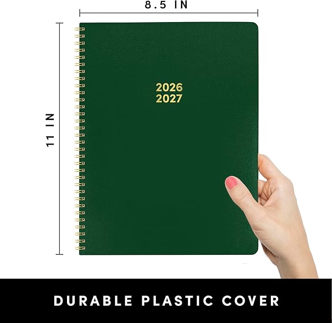 PAPERAGE 2 Year Monthly & Yearly Planner, 24 Months (January 2026 - December 2027), 8.5 in x 11 in, Spiral Bound 2026-2027 Planner with Monthly & Yearly Views, Note Pages & Trackers - Dark Green