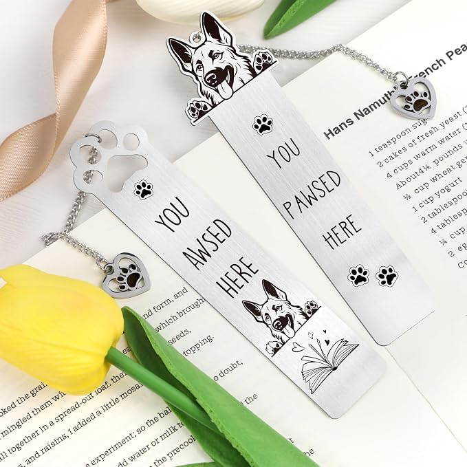 German Shepherd Dog Bookmark Gifts - Shejdgart 2PCS Funny Bookmark for German Shepherd Lovers Cute Dog Mom Book Mark Birthday Gifts for Puppy Lovers Pet Owners Bookworm Women Friends Coworker Men