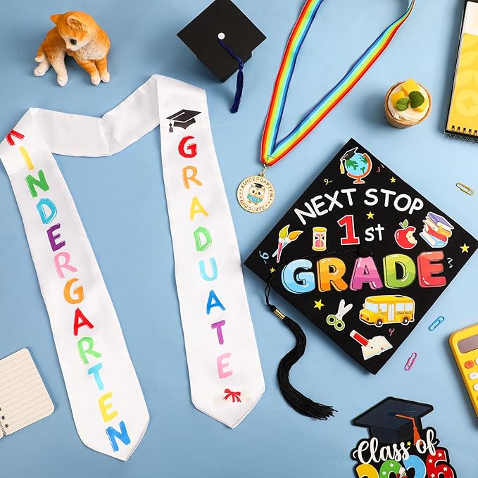 Kindergarten Graduation Cap Stole Medal Set, 2026 Preschool Kindergarten Graduation Gifts Party Supply for Boys Girls