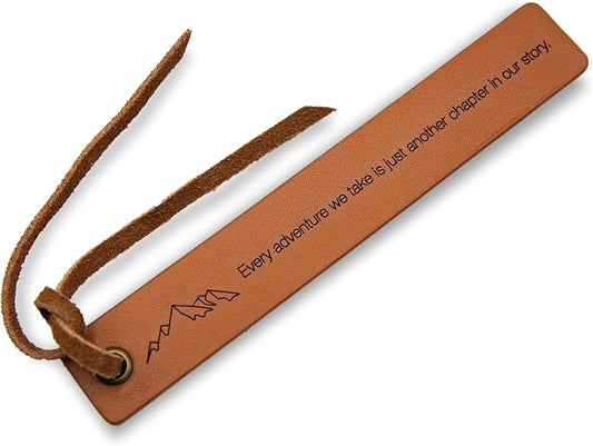 Engraved Leather Bookmark - Every Adventure We Take is Just Another Chapter Mountain Symbol, Gift for Couples Boyfriend Girlfriend 3rd Year Anniversary Husband Wife Book Lover