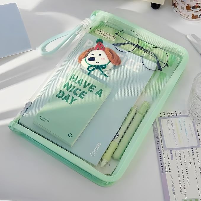 Waterproof Zipper Pouch A4 Size Book Sleeve Pouch with Clip Book Bag for Classroom Clear Reading Bag Expanding File Folder for Storing Documents, Books, Homework, School Supplies.Ect