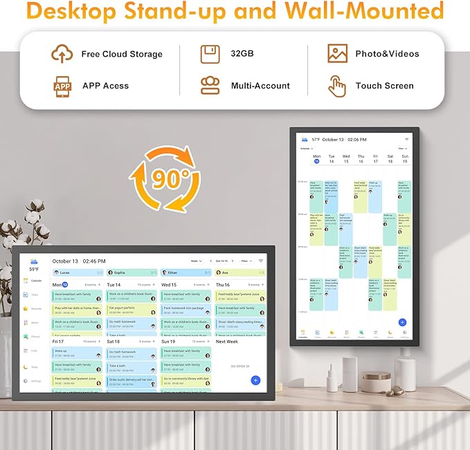 32" Smart Digital Frame Calendar-for-Family-Planner - Electronic Calendar for Business Chore Chart, Touchscreen Display for Family Schedules, Auto-Sync Google iCloud Outlook Calendars for Mom Dad