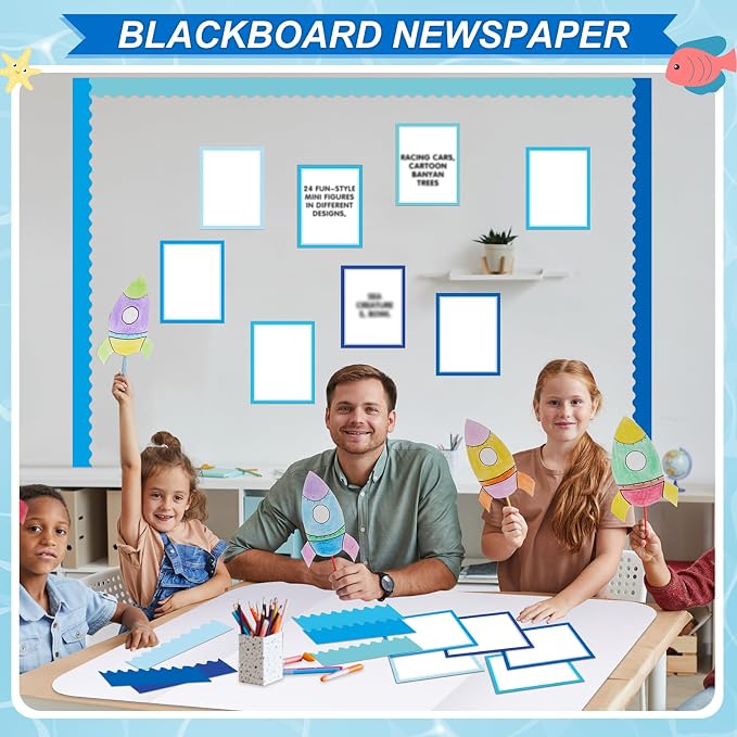 90 Pcs Science Fair Board Supplies Include 72 Trim Scalloped Bulletin Borders 18 Presentation Board Subtitles for Classroom Office Display (Ocean)