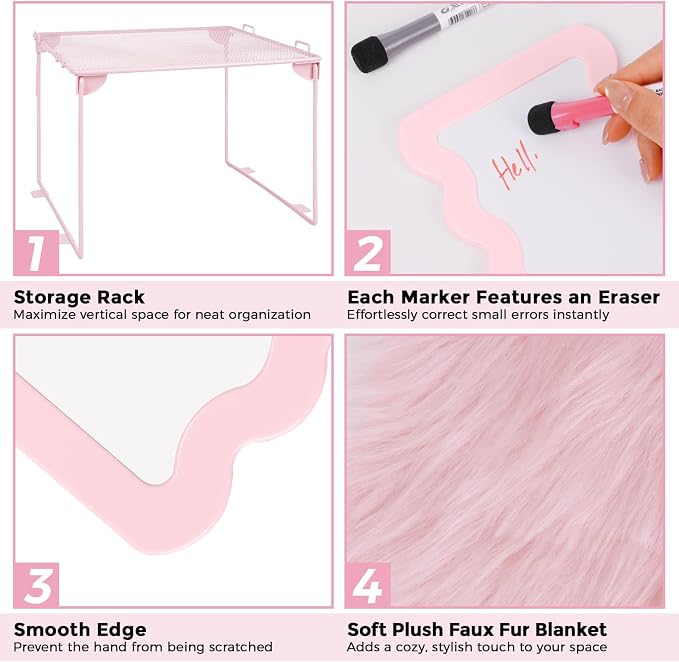 SKYDUE Locker Accessories Kit for Girls - Includes Locker Shelf, Rug, Wallpaper, Magnetic Mirror, Whiteboard, Pen Holder, Magnets, Stickers, Hooks, Pink Locker Decor & Organizer Set, 15 Piece