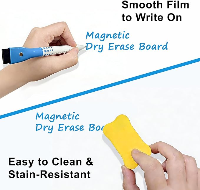 Magnetic Whiteboard for Fridge, 17" x 11" Dry Erase Board Set with Markers & Eraser, Strong Magnet & Stain-Resistant Surface, Fridge Calendar for Notes, Grocery List, Meal Planning & Family Schedule