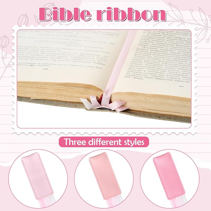 Outus 3 Pieces Bible Ribbon Bookmark Markers Artificial Leather Bookmark with Ribbons for Books Office(Stylish,Pink)