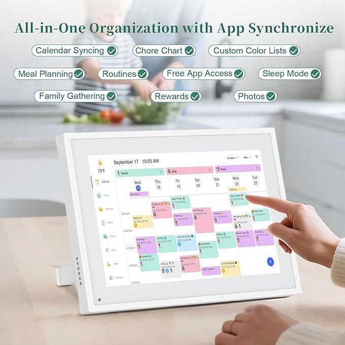Digital Calendar,10.1 Inch Smart Electronic Calender Family Planner,IPS HD Touch Screen Home Interactive with WiFi App Control,AI Meal Schedule, Duty Chart,Achievement Rewards-Share Photos,Videos and Sound Reminder,Gifts for Women Men Mom Dad,Desk Cale...
