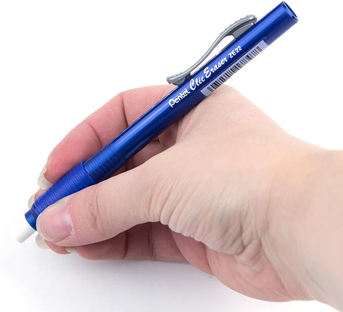 Pentel Clic Eraser Grip, Retractable Eraser, Blue Barrel, Box of 12 (ZE22C) (Pack of 4)