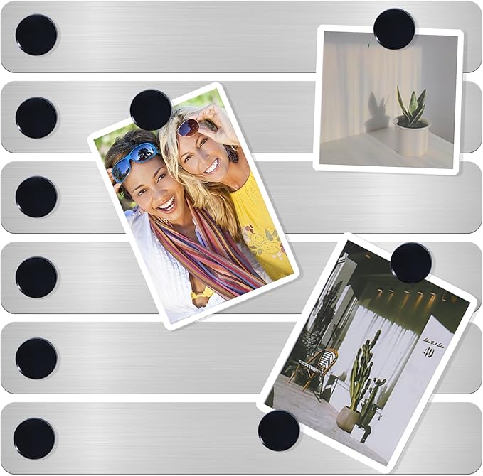 ZDZBLX Magnetic Board 6Pcs Set, Frameless Stainless Steel Magnetic Strips with Adhesive Backing - Memo Bulletin Board Bar for Refrigerator, Office, School, Kitchen, Home Use, Includes 10 Black Magnets