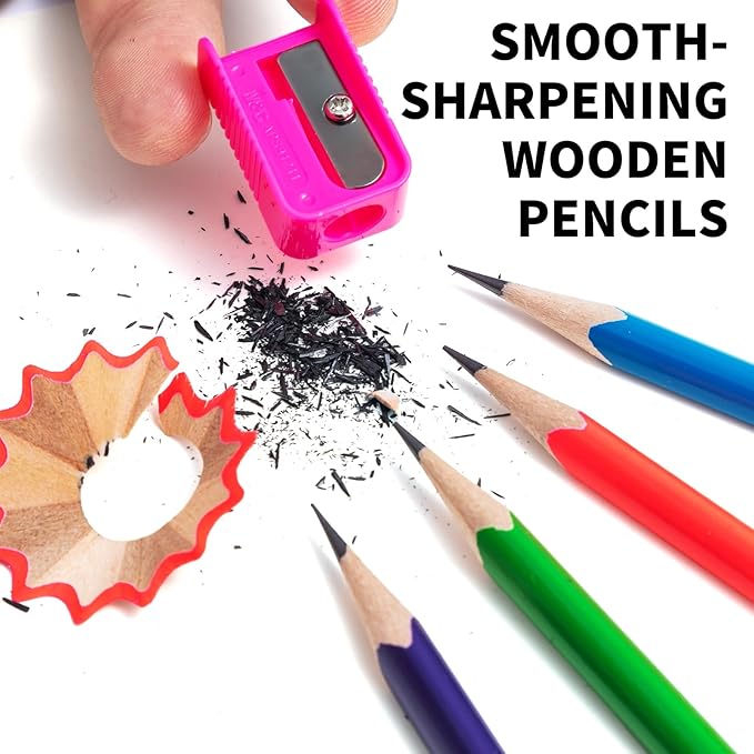 M&G Lumen Series 24 Pack HB Triangular Wood-Cased Pencils, Unsharpened with Multi-Color Erasers, Smooth Writing Break-Resistant Core, 6 Solid Bright Colors for School Office Classroom Supplies