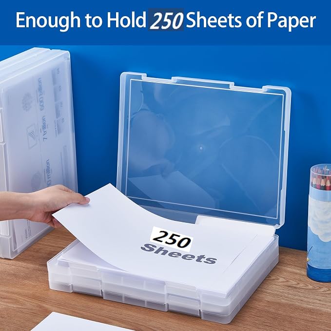 A4 Paper Storage Box, 8.5 x 11 Project Case for US letter, Thick Scrapbook Storage Boxes Craft Storage Box Art Supplies Storage and Organization (4, Type A (12.59 x 9.45 x 1.18 inches))