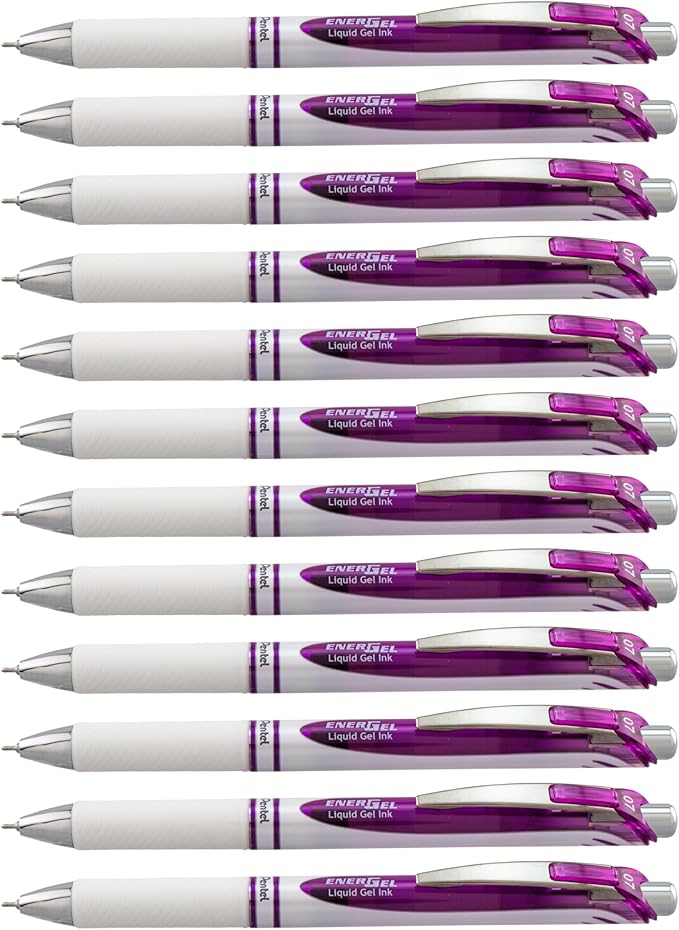 Pentel Gel Ink Pen, Pearl Retractable Gel Pen, (0.7mm) Medium Point, Needle Tip, Violet Ink, 12 pack (BLN77PW-V)