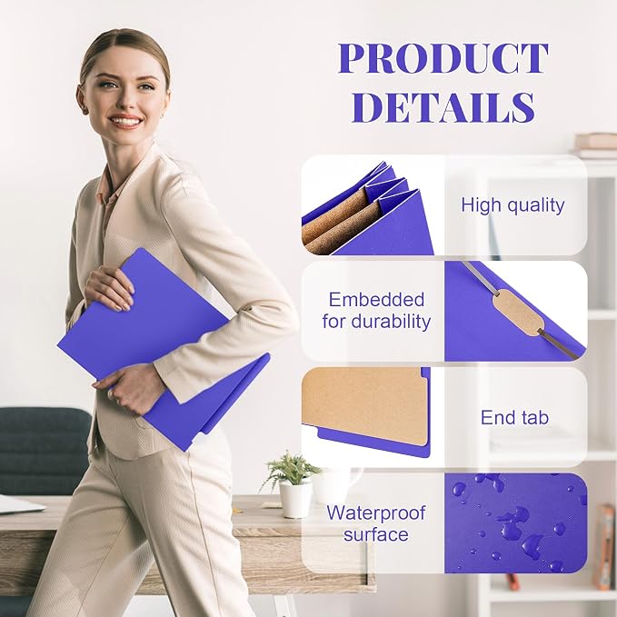 24 Pcs Classification Folders Letter Size, 2 Dividers Pressboard File Folder Bulk with Fasteners, Expanding File Organizer for Teachers, Clergy, Office, Church Christmas Donations(Purple)
