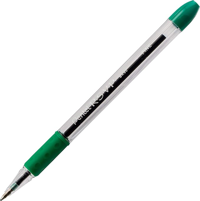 Pentel RSVP Ballpoint Pen, (0.7mm) Fine Line, Green Ink, Box of 12 (BK90-D)
