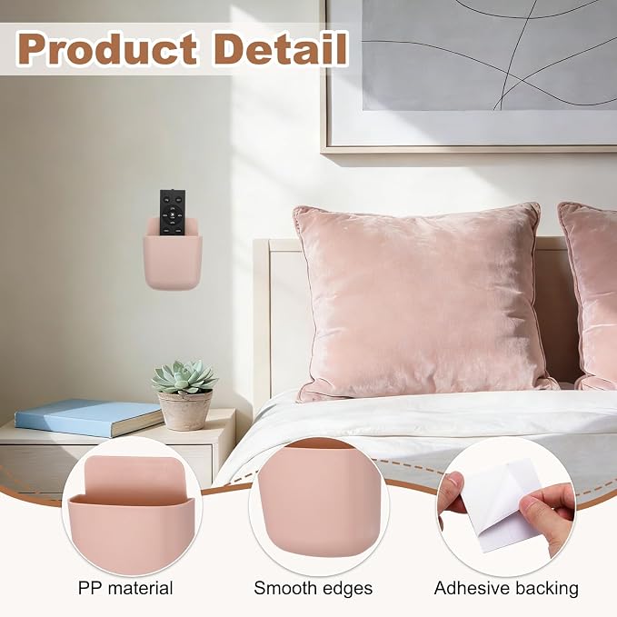 PATIKIL 2Pcs Remote Control Holder Wall Mount, Self-Adhesive TV Air Conditioner Control Holder Phone Charging Organizer for Home Office Bedroom Supply Pen Organizer, Pink