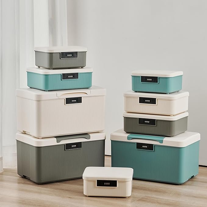 Lockable Storage Container Bin with Combination Lock - 4.2 Gallon Capacity Organizer Box & Plastic Trunk for Office/Home Security | Heavy Duty ABS Storage Box with Stackable Design - White