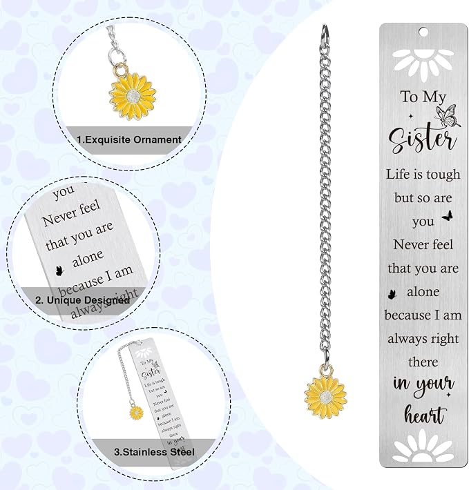 Inspirational Sisters Bookmark Gifts - Sister Gifts from Sisters, Christmas Encouraging Graduation Wedding Birthday Going to College Accompany Present for Sister Girls Women Her