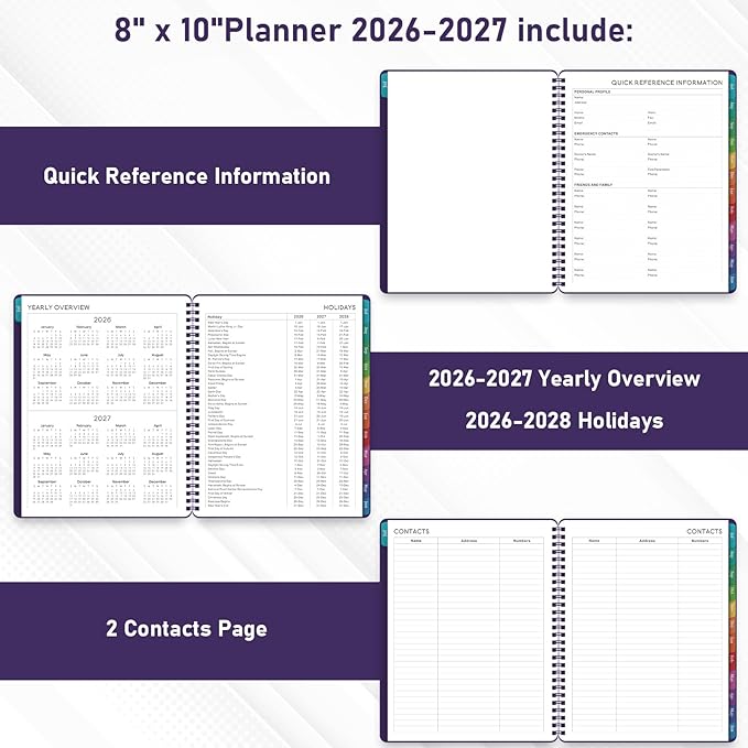 Planner 2026-2027 - Academic Planner from July 2026 - June 2027, 8" x 10", Calendar Planner 2026-2027, Weekly and Monthly Planner Spiral Bound, Flexible Cover, To-Do List, 12 Monthly Tabs