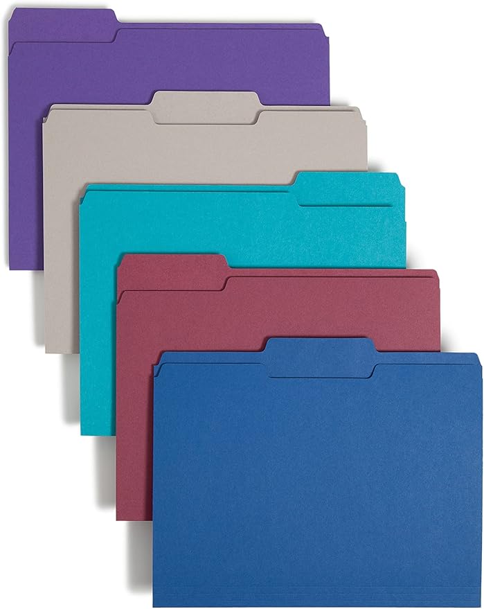 Smead Standard File Folders, 100 Count, Assorted Jewel Tone Colors, 1/3-Cut Tabs, Letter Size (11948)