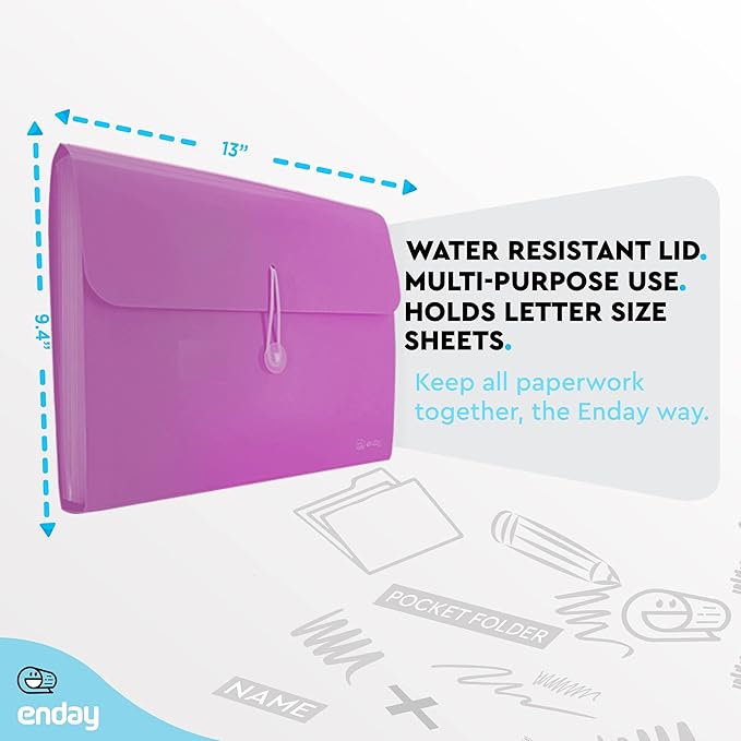 Accordion File Organizer 13 Pocket Expanding File Folder with Labels, Accordion File Organizer Letter Size Letter A4 Paper for Receipts, Bills and Documents 13" x 9.5” –By Enday