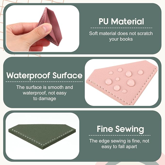 AmazingSpark 36 Pcs Leather Corner Bookmarks Diamond Shape Handmade Reading Gifts for Women Book Lovers Teachers Students School Office Home Supplies, 6 Colors